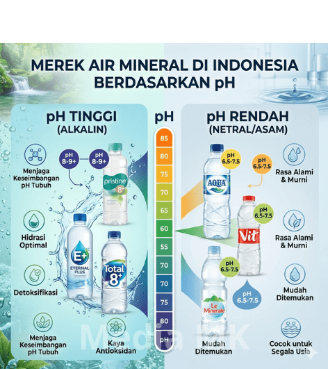Merek Air Mineral di Indonesia Berdasarkan pH Tinggi dan Rendah