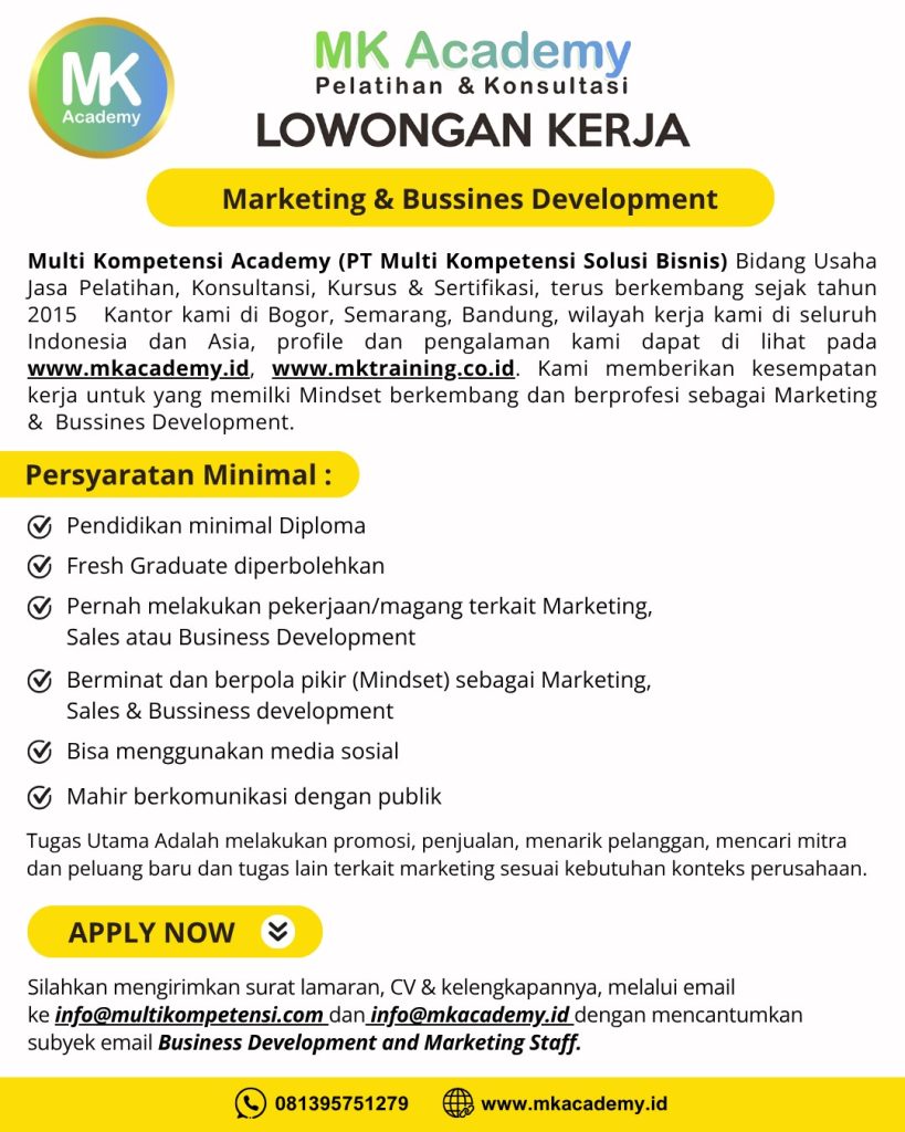 Lowongan Kerja Marketing & Bussines Development