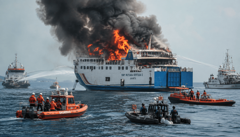 KMP Mutiara Sentosa 2 Terbakar di Laut, Evakuasi Besar Libatkan 9 Kapal Penyelamat